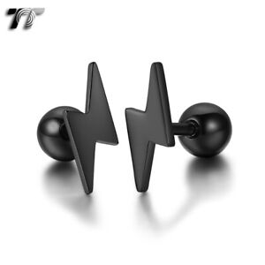 TT Black Surgical Steel lightning Ear Cartilage Tragus Earrings (TR45)  NEW