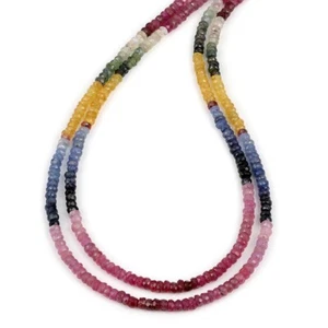 Natural Multi Sapphire 3-5MM Faceted Gemstone Bead 18" 2 Strand Layered Necklace - Picture 1 of 10