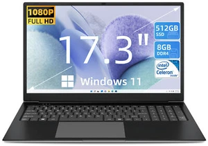 SGIN Laptop 17.3 Zoll 8GB RAM 512GB SSD Type-C WiFi up to 2.6GHz Schwarz - Bild 1 von 8
