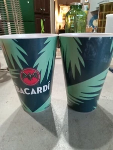 Bacardi Promotional Palm Tree Green Set of 2 Acrylic Bar Tumbler Cups 2022 Pint - Picture 1 of 5