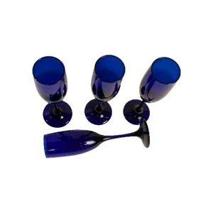 Vintage Libby Set of 4 Cobalt Blue 9" Champagne Flutes Glasses Wedding Toast - Picture 1 of 16