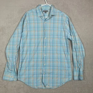 Peter Millar Mens Summer Comfort Plaid Shirt Long Sleeve Size Medium Light Blue - Picture 1 of 7