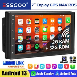 2G+32G 7" Double 2 DIN Carplay Android 13 Car Stereo Radio FM GPS BT WIFI Camera - Picture 1 of 12