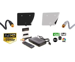TV Antenna Indoor Digital Dual Color, Digital Converter Box & RG6 Coax Cable LOT - Picture 1 of 29