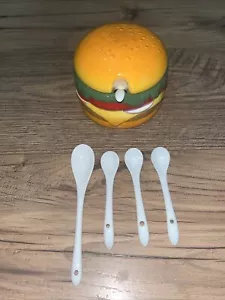 Pier 1 Imports Ceramic Cheeseburger Condiment Server With 5 Spoons - Picture 1 of 5
