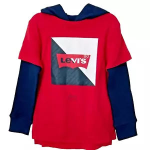 Boys Levi's hoodie top size L 12-13 yrs red blue cotton long sleeves - Picture 1 of 8