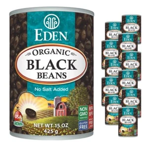Eden Organic Black Beans 15 oz Can 12-Pack Case No Salt Added Non-GMO U.S Gro... - Picture 1 of 7