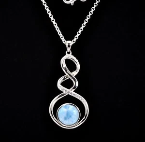 Larimar 10mm (3.4ct) Stunning Necklace .925 Sterling Silver - Picture 1 of 3