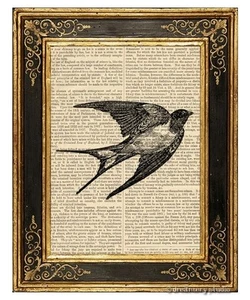 Swallow Art Print en la página del libro vintage Pájaros Oficina en casa Regalos de decoración colgantes - Imagen 1 de 3
