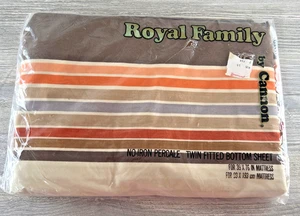 Vintage 70er Cannon Royal Family Twin Spannbettlaken bügelfrei Perkal braun orange USA - Bild 1 von 6
