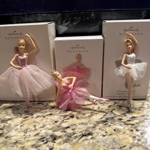 Hallmark Barbie Ballerina Ornament LOT Of 3 2008 2010 2011 Prima Pink Flower - Picture 1 of 7