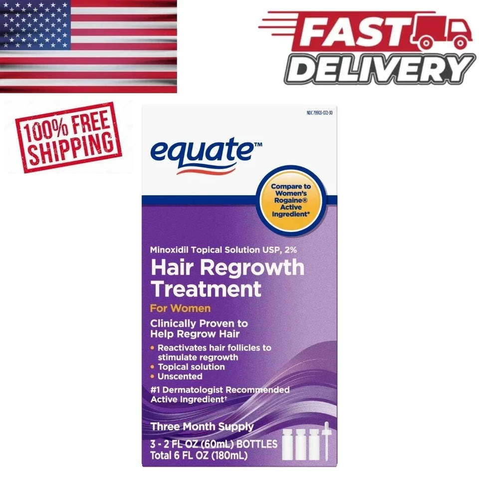 Solución tópica para regeneración del cabello Equate para mujeres 2 % minoxidil 3 meses 6 fl oz Foto 1 de 4