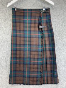 VINTAGE BROOKS BROTHERS Green CLASSIC TARTAN PLAID WOOL KILT Size 14in Waist POG - Picture 1 of 8
