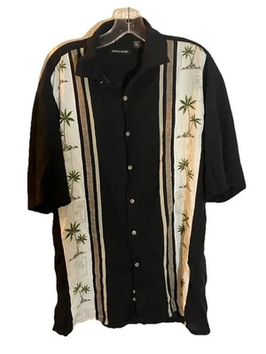 Pierre Cardin Men's Black Striped Shirt Size Large Palm Trees Charlie Harper - Image 1 of 4