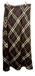 Womens Flare Maxi Preppy Academia Wool Blend Skirt Sz 8 Brown Plaid Vtg USA - Picture 1 of 11