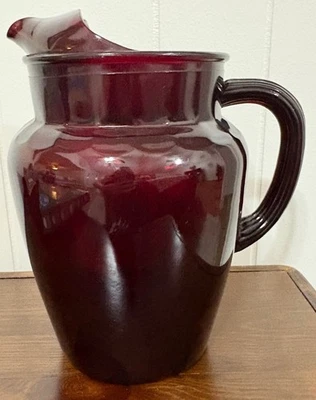 Jarra de té vintage Anchor Hocking rojo rubí real patrón Windsor 64 oz años 50 Foto 1 de 4