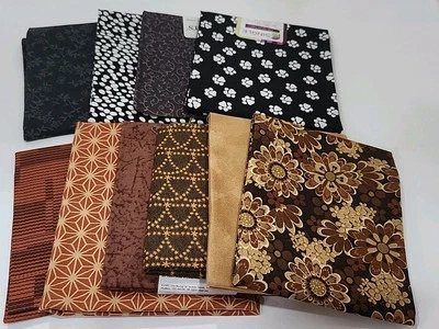 Bundle Of 10 Fat Quarters Of Different Shades Of Black's And Browns — 第 1/3 张图片