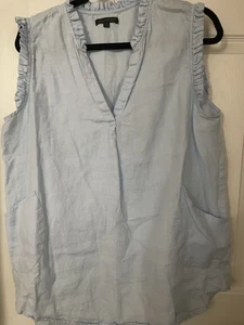 For Cynthia Light Blue 100% Linen Tank Top With Pockets Size Xl - Picture 1 of 8