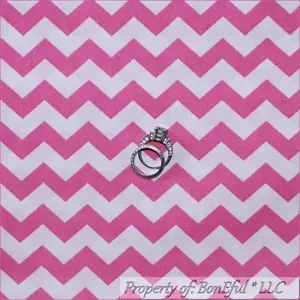 BonEful FABRIC FQ Cotton New PINK White CHEVRON Zig Zag Dance Ballet Girl Stripe - Picture 1 of 6