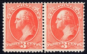 US Sc# 214 *MINT OG H* { 3c VERMILION WASHINGTON } GREAT PAIR OF 1887 CV$ 130.00 - Picture 1 of 4