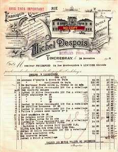 Beau document du 15/11/1918 MICHEL DESPOIS BUFFARD Quincaillerie - Tinchebray 61 - Imagen 1 de 1