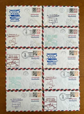 10)US INAUGURAL JET AIRMAIL SERVICE FDC  WICHITA/FARGO/NYC/WATERLOO/PRAGUE  1965 - Image 1 of 4