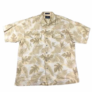 Enro Shirt Mens XL Beige Brown Floral Linen Blend Short Sleeves Button Up Beach - Picture 1 of 16