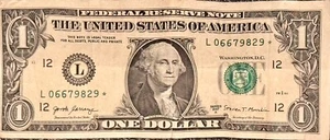 STAR NOTE ONE DOLLAR CIRCULATED EXCELLENT CONDITION L 06679829 * SERIES 2017 A - Picture 1 of 2