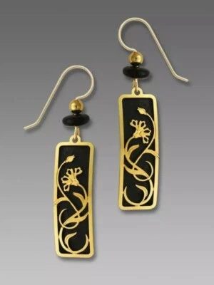 Brincos Adajio coluna preta folheados a ouro nova sobreposição de flores feitas à mão nos EUA - Imagem 1 de 4