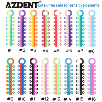 AZDENT Dental Orthodontic Elastic Ligature Ties Rubber Bands Bracket Brace Double Color