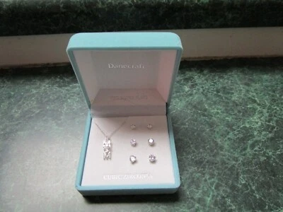 Danecraft Cubic Zirconia MOM Necklace and 3 Set Earring Collection Lighting Box - Image 1 of 3