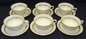 6 tazas y platillos Lenox EE. UU. Imperial - borde de hoja de laurel dorado en marfil - Imagen 1 de 5