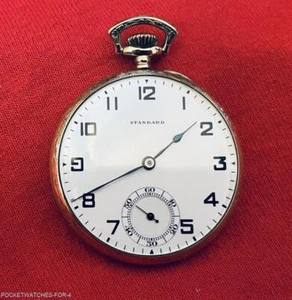 SCARSE 1922 NY STANDARD 15 J POCKET WATCH 10s GOLD FILLED CASE OPEN FACE RUNNING - Picture 1 of 18