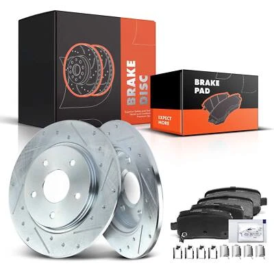 Rear Drilled Rotors & Ceramic Brake Pads for Chrysler Town & Country Dodge VW - Image 1 of 4