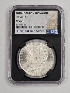 1884-O Morgan Silver Dollar NGC MS63 Original Bag Fragment Black Label - Picture 1 of 4