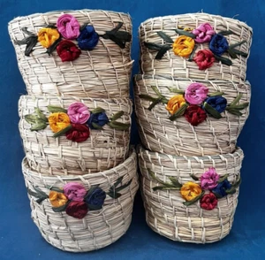 VINTAGE WICKER/RAFIA WOVEN KOOSIES - SET OF 6 - Picture 1 of 7