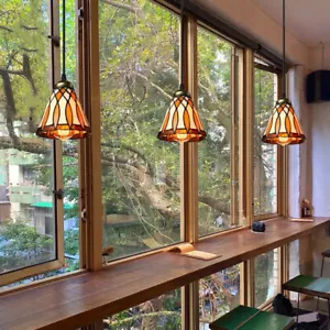 Tiffany Style Hanging Ceiling Light Vintage Mission Pendant Light Stained Glass - Picture 1 of 13