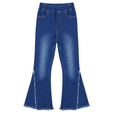 Kids Girls Wide Leg Trip Trousers Casual Bell-bottom Outdoor Jeans Festival - Image 1 of 4