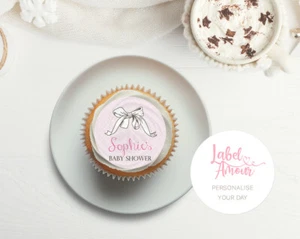 PERSONALISIERTES Schleifenband Babyparty Taufe Party Cupcake essbar Topper - Bild 1 von 4