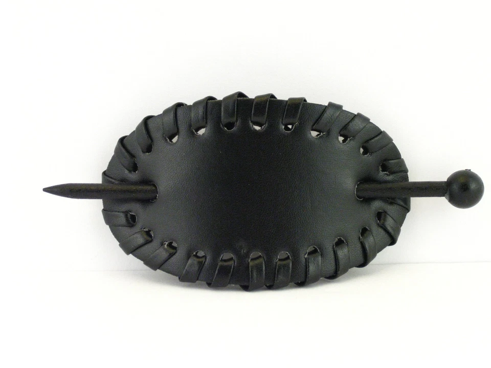 OVAL FAUX LEATHER WITH WOOD HAIR STICK PIN - 1 PC. (143) - Image 1 of 1