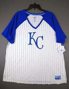 NWT Majestic Kansas City KC Royals MLB Baseball T Shirt Striped Women's 2X - Picture 1 of 18