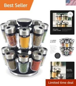 16 Herb & Spice Carousel - Rotating Spice Rack - Metal Two-Tier Organizer - L... - Picture 1 of 7