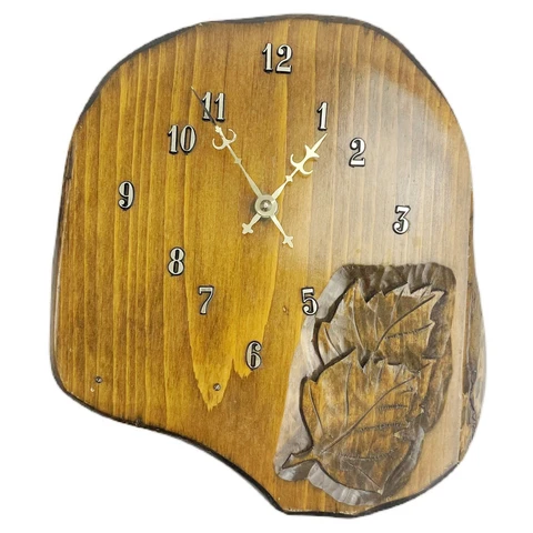 Vintage Wood Slab Wall Clock Hand Carved Maple Leaf 1987 Fairmont Woodcraft 11" Cover