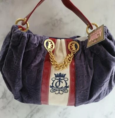Juicy Couture Vintage Y2K Bolso de Hombro Bolsa Terciopelo Bolso de Hombro Azul Marino Usado Mujeres Foto 1 de 4