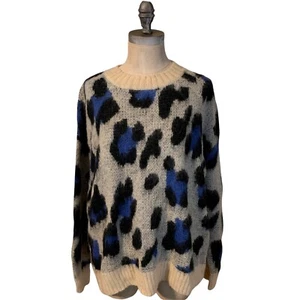 The Korner Sweater Size S/M Cheetah Blue Print Oversized Wool Mohair Blend - Picture 1 of 5