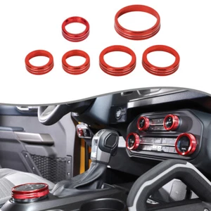 6pcs Center Console Switch Knob Cover Trim Rings For Ford Bronco 2021 2022 Red - Picture 1 of 11