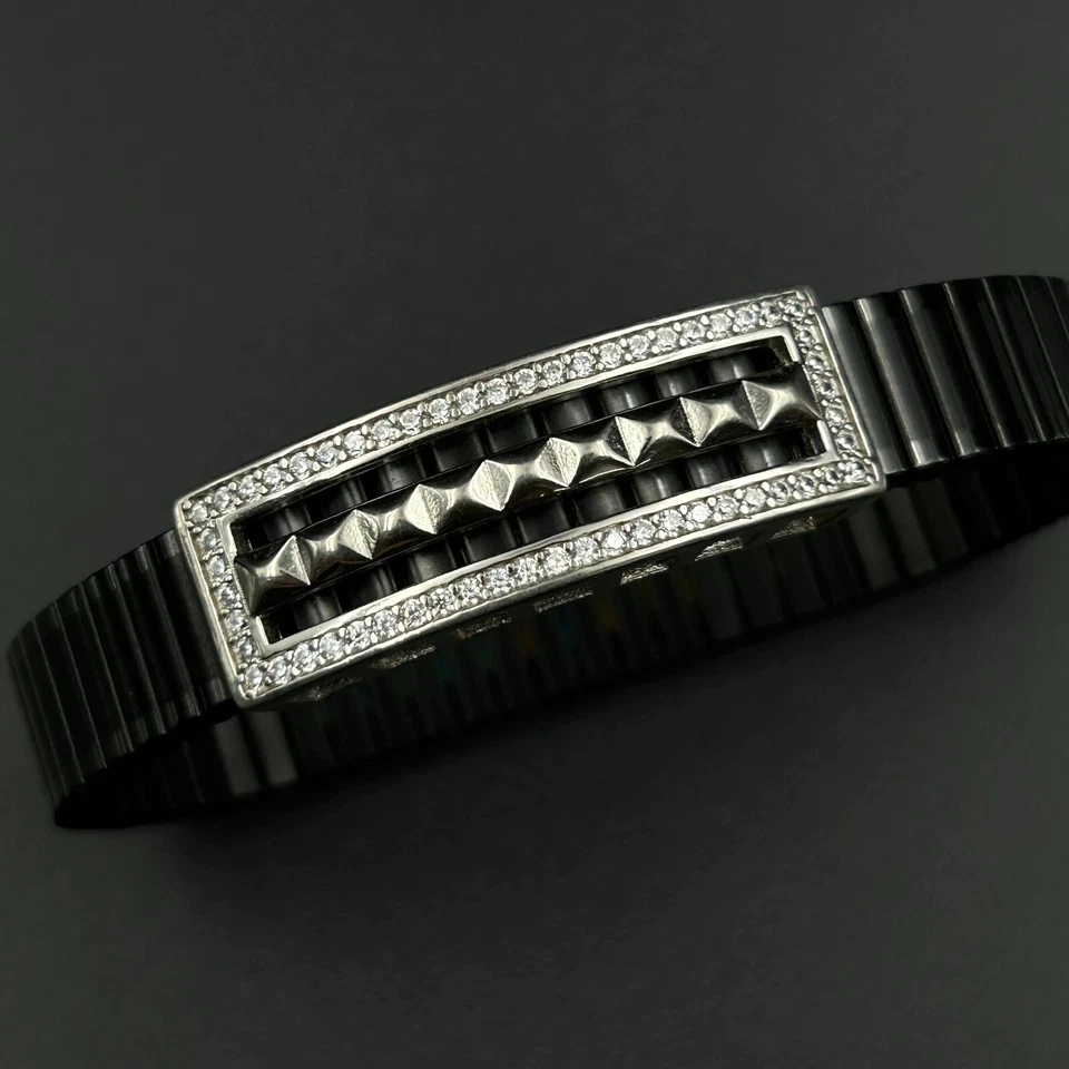 5CT Round Lab Created Diamond Men's Adjustable Bracelet 14K White Gold Finish - Image 1 of 4