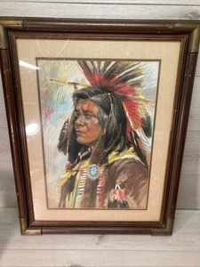 Signiert Original Budd Sherrick Indianer Indianer Häuptling gerahmt pastell - Bild 1 von 11