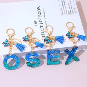 Alphabet Initial Keychain Butterfly & Tassel Letter Charm Bag Key Ring Pendant/ - Picture 1 of 43