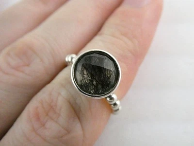 Pandora ALE Sterling Silver Dark Enchantment Tourmalinated Quartz Ring Size 5.75 - Image 1 of 4